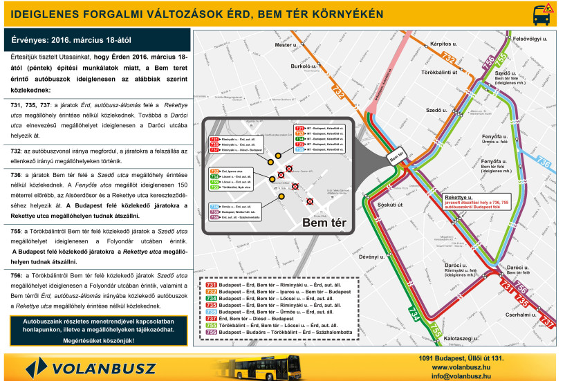 Ideiglenes buszvégállomás létesül a Bem téren