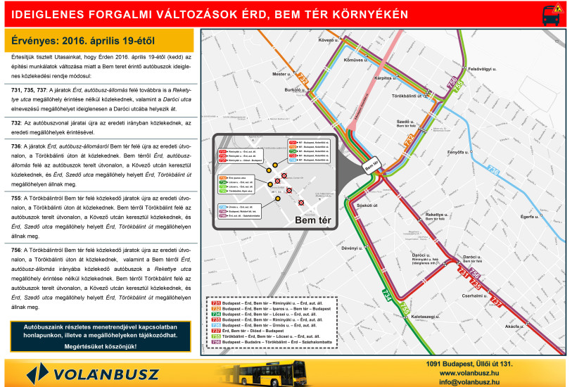 Ideiglenes Volánbusz menetrend április 19-től